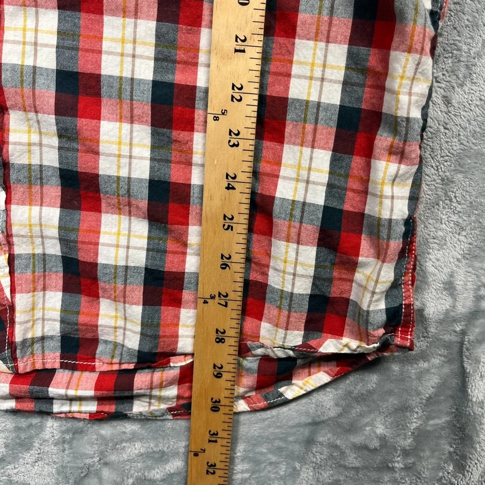Quiksilver Plaid Button Up Shirt Mens Large Red White Black‎ Short Sleeve Surf